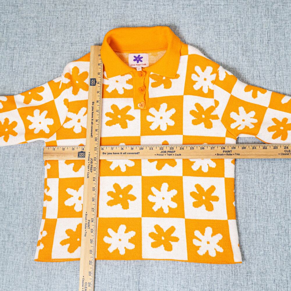 Lisa Says Gah x KJP Paisley Polo Sweater knit orange white sz M/L - Picture 7 of 12